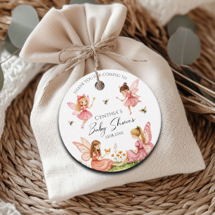 Charming Pink Fairies Woodland Baby Shower Favour Tags