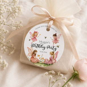 Charming Pink Fairies Woodland Birthday Party Favour Tags