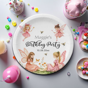 Charming Pink Fairies Woodland Birthday Party Paper Plate