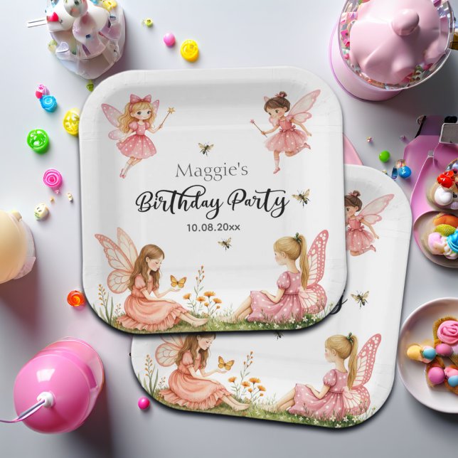 Charming Pink Fairies Woodland Birthday Party Paper Plate (Creator Uploaded)