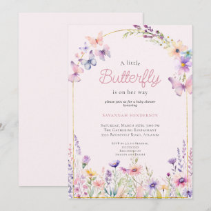 Charming Pink Floral Butterfly Baby Shower Invitation