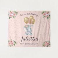 Charming Pink Floral Elephant First Birthday Girl
