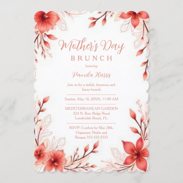 Charming Pink Floral Mothers Day Brunch Invitation (Front)