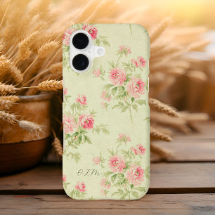 Charming Pink Floral Rose Monogram Vintage