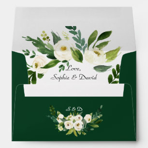 Charming Pink Flowers Navy Blue Wedding Envelope