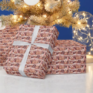 Charming Pink Gingerbread Houses - Christmas Gift Wrapping Paper