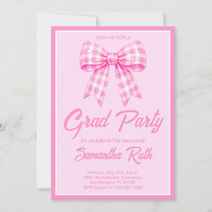 Charming Pink Gingham Bow Graduation Party Invitation