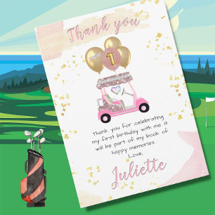 Charming Pink Glam Golf Cart Thank You Card 