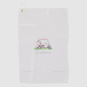 Charming Pink Golf Cart Personalised Golf Towel