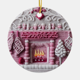 Charming Pink Holiday Hearth Ceramic Tree Decoration