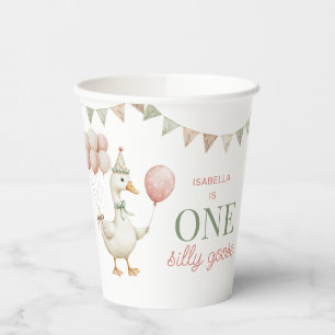 Charming Pink One Silly Goose 1st Birthday Party Paper Cups