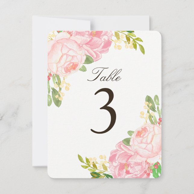 Charming Pink Peony Table Number Cards (Front)