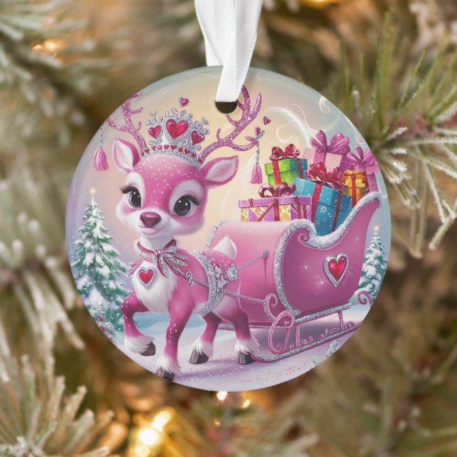 Charming Pink Reindeer Christmas Ornament  (Tree)