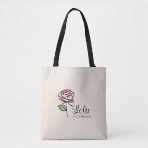 Charming Pink Rose Bridesmaid Tote – Custom Name Bag
