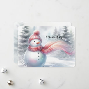 Charming Pink Scarf Snowman Christmas Card