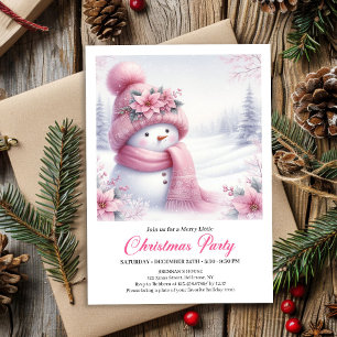Charming Pink Snowman Editable Christmas Invite  