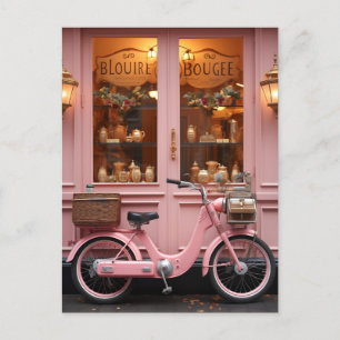Charming Pink Storefront with Vintage Moped Postcard