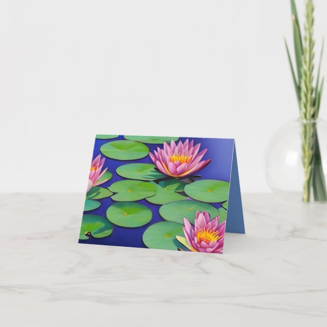 Charming Pink Water Lilies Card (Front)