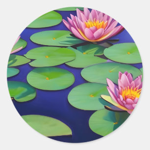 Charming Pink Water Lilies Classic Round Sticker