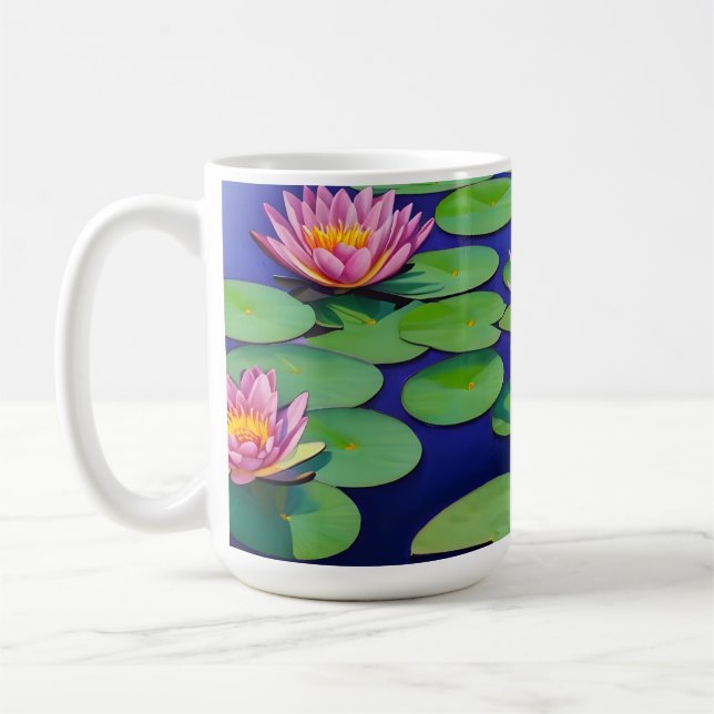 Charming Pink Water Lilies Coffee Mug (Left)
