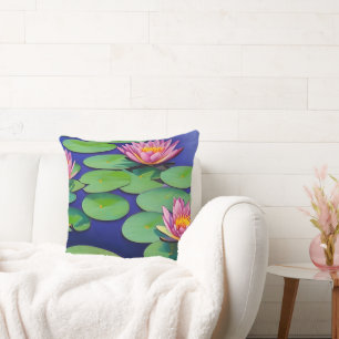 Charming Pink Water Lilies Cushion
