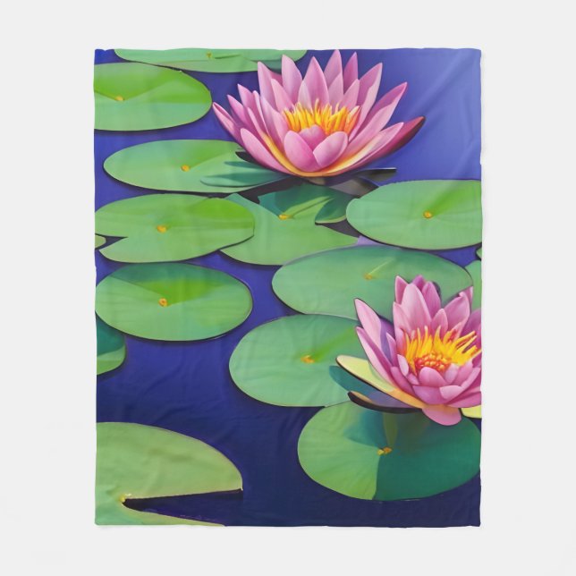 Charming Pink Water Lilies Fleece Blanket (Front)