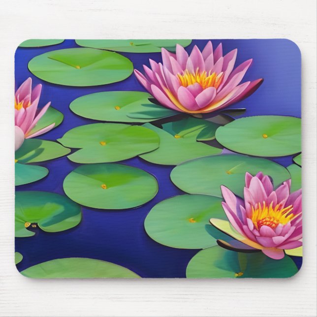 Charming Pink Water Lilies Mouse Mat (Front)