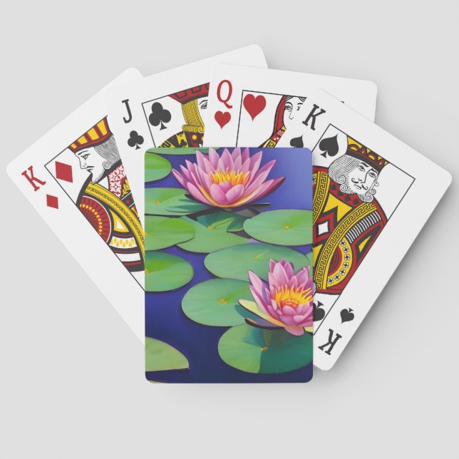 Charming Pink Water Lilies Playing Cards (Back)