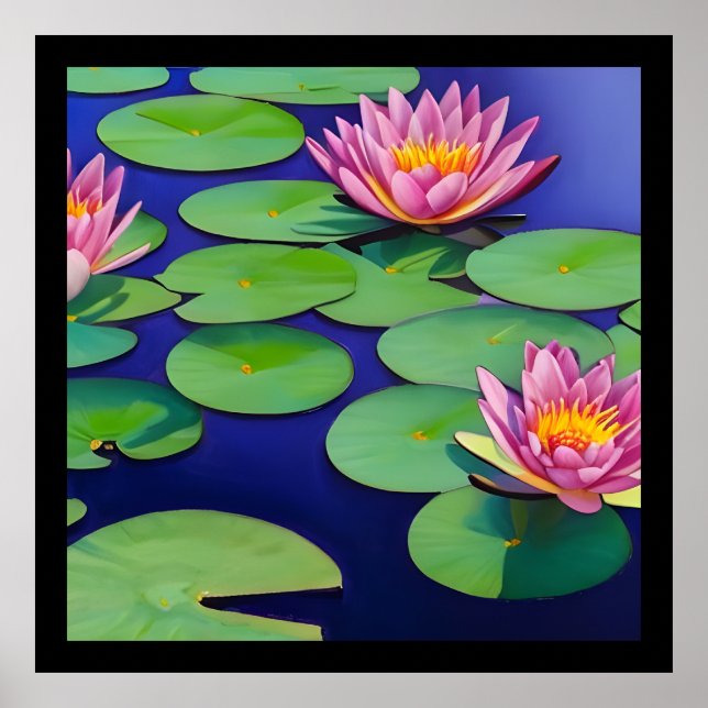 Charming Pink Water Lilies Poster (Front)