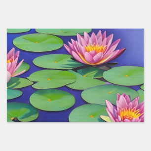 Charming Pink Water Lilies Wrapping Paper Sheet