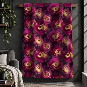Charming Plum Gold Watercolor Floral Blanket