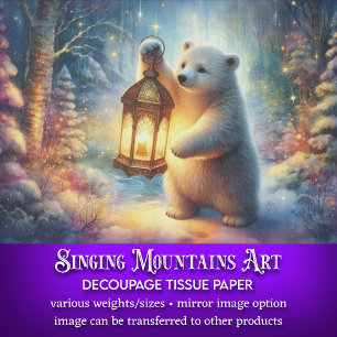 Charming Polar Bear Lantern Winter Woods Decoupage Tissue Paper