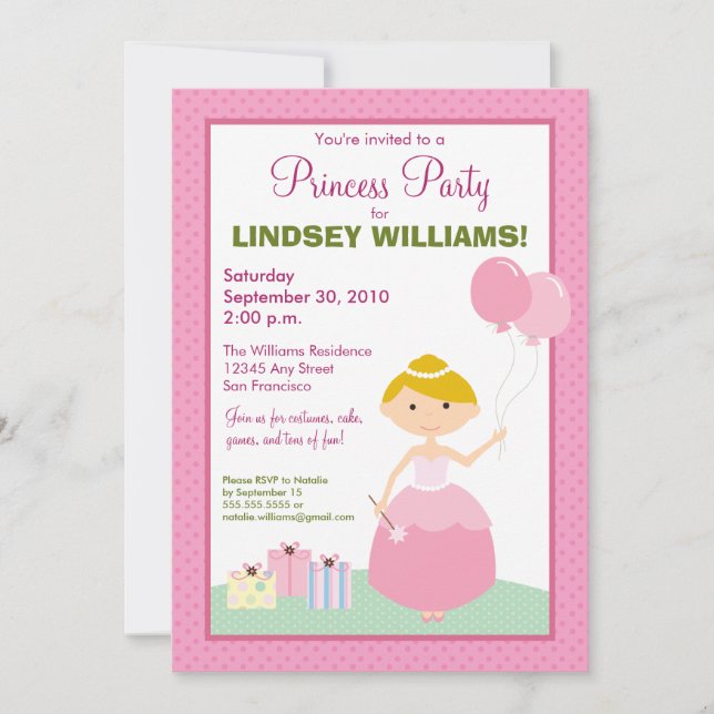 Charming Polkadot Princess Party Invitation (Front)