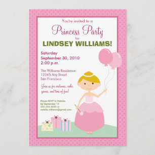 Charming Polkadot Princess Party Invitation