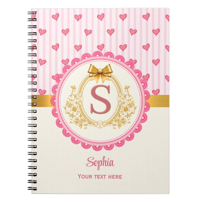 Charming Princess Monogram Hearts Notebook (Front)