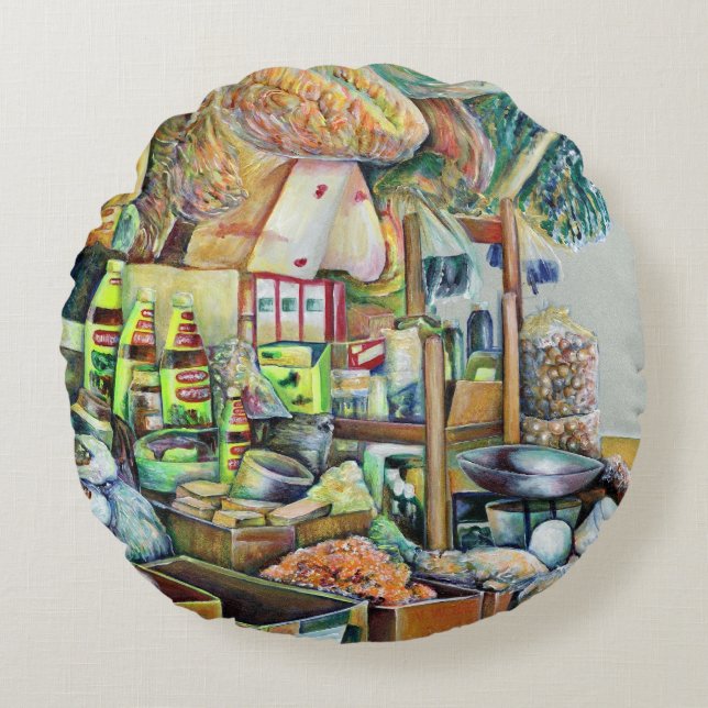 Charming Promises of fine Tekka Centre, Singapore Round Cushion (Front)