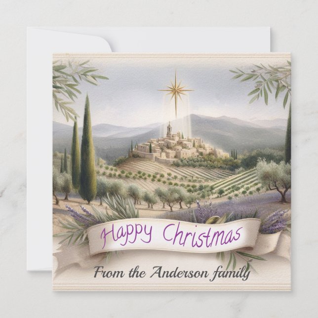 Charming Provence Village Christmas Watercolor Holiday Card (Front)