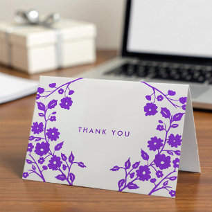Charming Purple Flowers Folk Art Thank You Custom Card