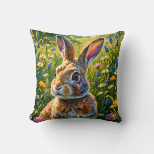 Charming Rabbit in Magical Meadow Cushion