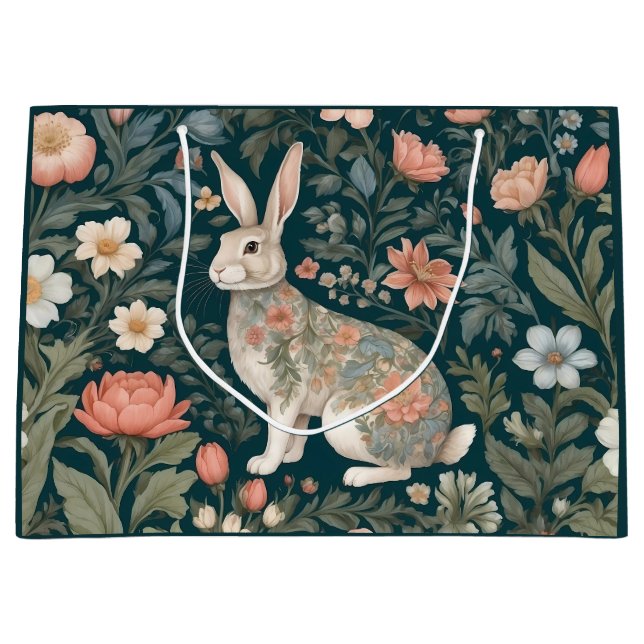 Charming Rabbit William Morris Inspired Floral Large Gift Bag (Front)