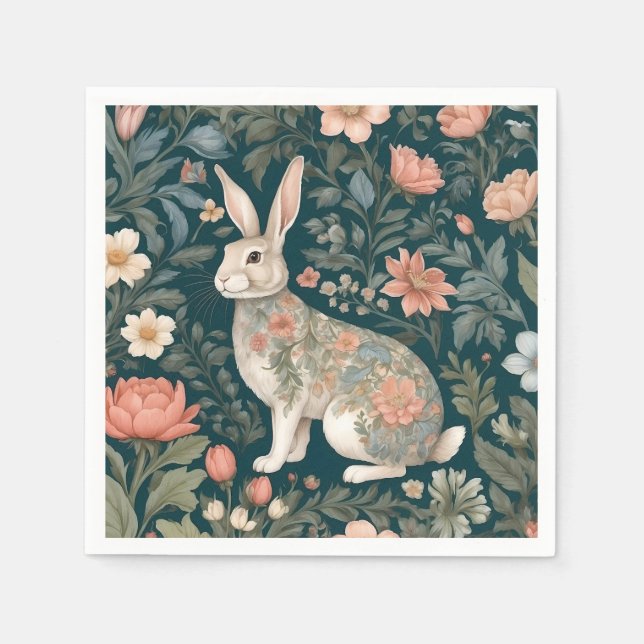 Charming Rabbit William Morris Inspired Floral Napkin (Front)