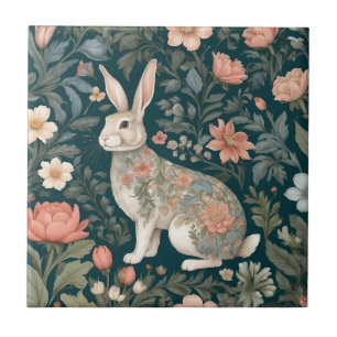Charming Rabbit William Morris Inspired Floral Tile