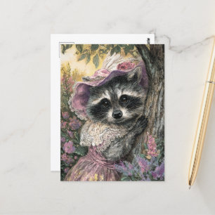 Charming Raccoon in a Pink Dress Postcard