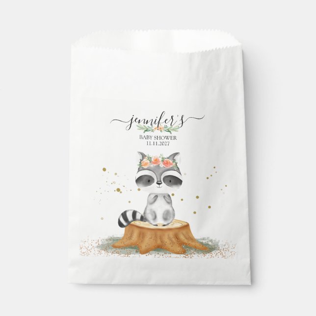 Charming Raccoon Wildlife Baby Shower Favour Bags (Front)