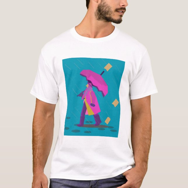 Charming Rainy Days Illustration T-Shirt (Front)