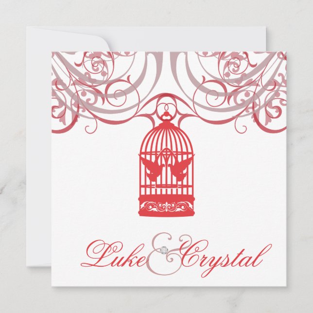 Charming Red Birdcage Wedding Invitation (Front)