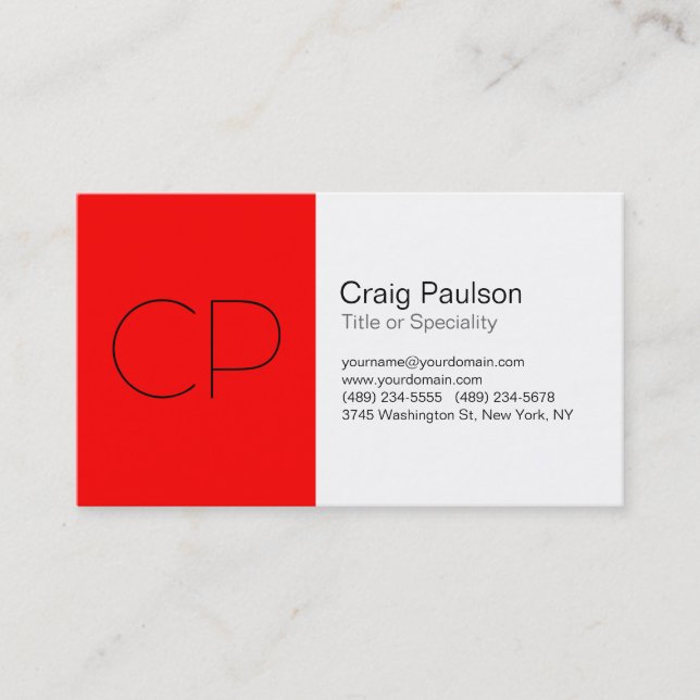 Charming Red Black White Monogram Business Card (Front)