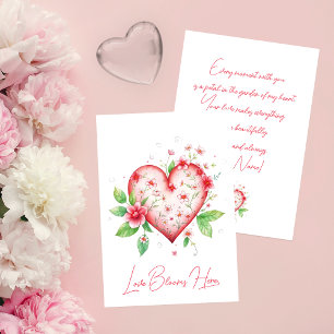 Charming Red Floral Heart Love Blooms Here Card