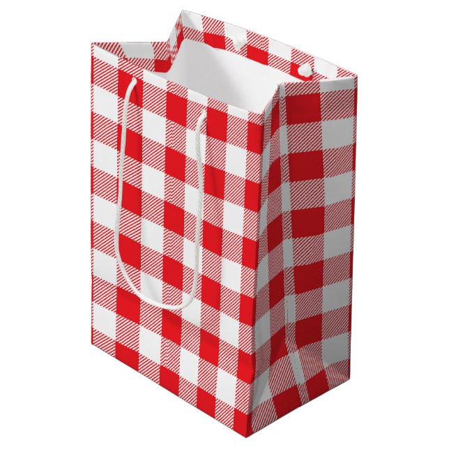 Charming Red Gingham Check Pattern Decorative Medium Gift Bag (Front Angled)