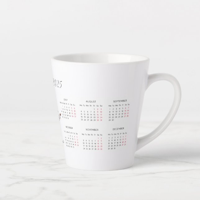 Charming Red Reindeer 2025 Custom Calendar  Latte Mug (Right)